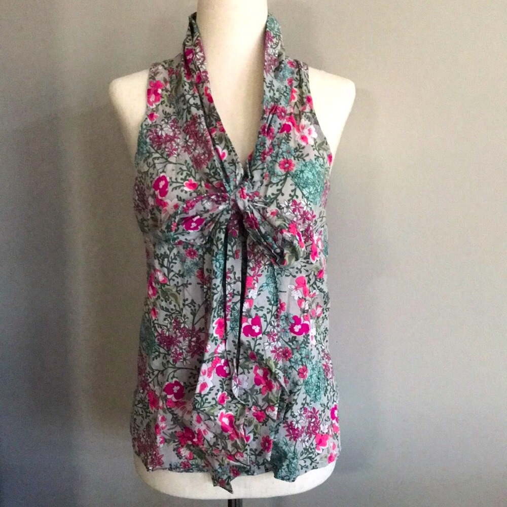 ❗️LAST CHANCE- 100% Cotton Sleeveless Floral Top with Bow Tie